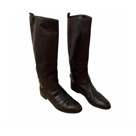 Chanel-Vintage Chanel 90s riding boots with Chanel turnock-Black
