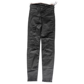 7 For All Mankind-Slim Illusion Luxe The Skinny Jeans lavado negro desgastado lavado-Negro