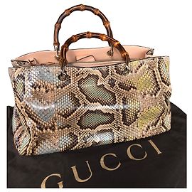 Gucci Bamboo Shopper Tote Bag Leder Python Print Python drucken