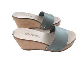 Chanel-Leder Wedges Sandalen-Hellgrün