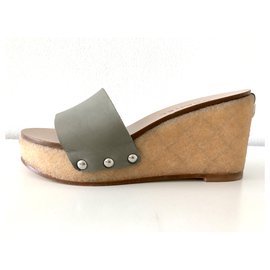 Chanel-Leather Wedges Sandals-Light green