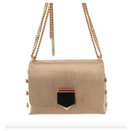 Jimmy Choo-Lockett Leather Handbag-Golden,Gold hardware