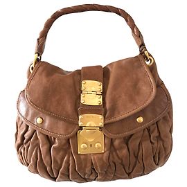 Miu Miu Coffer Leather Handbag Caramel Gold hardware