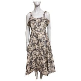 Acne-Lillian Kleid mit Ikat Print-Braun,Weiß,Beige