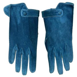 Hermès Wildlederhandschuhe Blau Blau