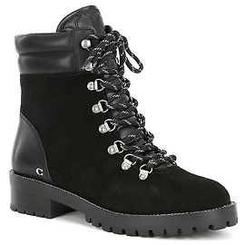 Coach Lorren Chain Lace Up Hiker Boots Black Suede Leather Black