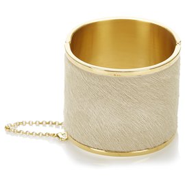 Céline-Celine White Pony Hair Bangle-White,Golden