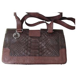 Lanvin brown leather and reptile handbag Brown