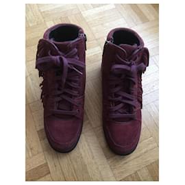 The Kooples-Wedge sneakers with fringes-Dark red