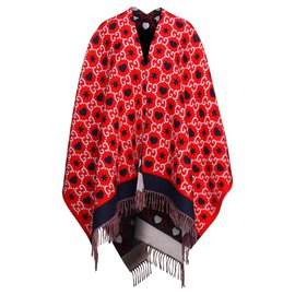 Gucci-Reversible GG Wool Poncho GUCCI UNISEX-White,Blue,Dark red