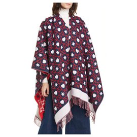 Gucci-Reversible GG Wool Poncho GUCCI UNISEX-White,Blue,Dark red