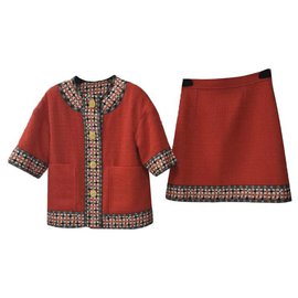 Gucci-Gucci Red Tweed veste à garniture jupe costume Sz.36-Multicolore