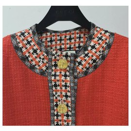 Gucci-Gucci Red Tweed Trimmed Jacke Rock Anzug Sz.36-Mehrfarben