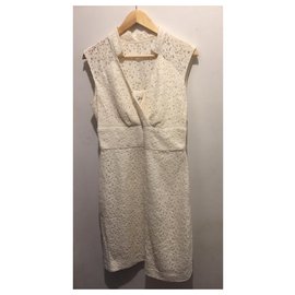 Milly-Vestido de encaje de guipur-Blanco,Crudo
