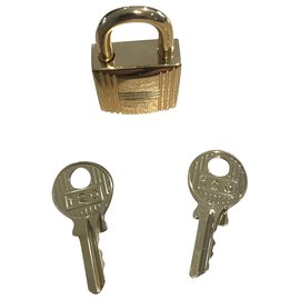 Hermès-Lucchetto Hermès in acciaio dorato con 2 chiavi-Gold hardware