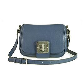 Clarks Blue Pebbled Leather Flap Top Shoulder Bag Crossbody Messenger Handbag Blue