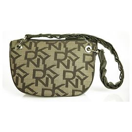Donna Karan DKNY Brown Monogram Canvas Leather Strap Shoulder bag Handbag Brown