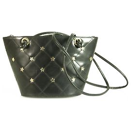 Bolsa de ombro Escada Preto Couro Acolchoado Estrelas Douradas Preto
