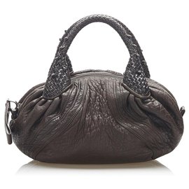 Fendi-Fendi Brown Spy Leather Handbag-Brown,Dark brown