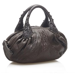 Fendi-Fendi Brown Spy Leather Handbag-Brown,Dark brown