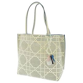 Sac cabas en cuir perforé blanc Cannage Dior Blanc Bleu