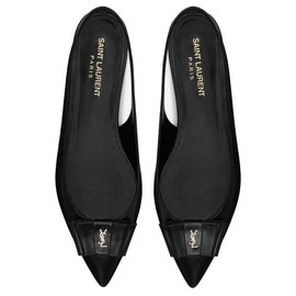Saint Laurent-ANAÏS SLINGBACK FLATS IN SMOOTH AND PATENT LEATHER-Black