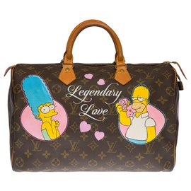 Louis Vuitton-Linda bolsa Louis Vuitton Speedy 35 em canvas personalizadas do monograma "Amor lendário"-Marrom