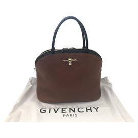 Bolsa tote Givenchy Obsedia em couro conhaque e preto Conhaque