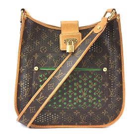 Louis Vuitton Musette Perforierte grüne Monogramm Leinwand Braun