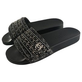 Chanel-Mulas de sandálias Chanel-Cinza antracite