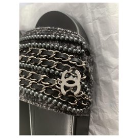 Chanel-Mulas de sandálias Chanel-Cinza antracite