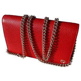 Gucci Red Grain Leather Pouch Red