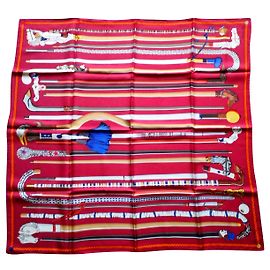 Lenço de seda Hermès Les Cannes vermelho 90cm