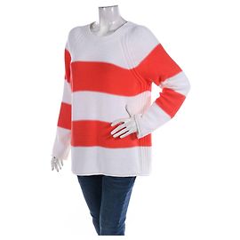 Suéter Marc Cain laranja branco algodão acrílico tamanho L Branco Laranja
