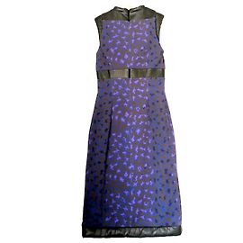 Christopher Kane Robe léopard violette avec bordure en cuir matelassé Violet