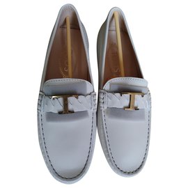 Tod's-Gommino fringed-bar leather driving shoes-White