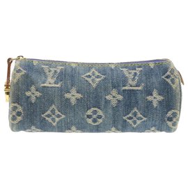 Louis Vuitton-LOUIS VUITTON Monograma Denim Trousse Speedy GM Bolsa Azul M95081 Autenticação de LV 18829-Azul