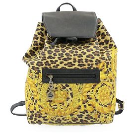 GIANNI VERSACE Mochila Amarelo Preto Leopardo PVC Couro Auth sa2971 Amarelo