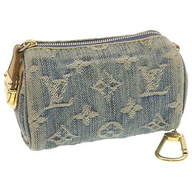 LOUIS VUITTON Monogramm Denim Trousse Speedy PM Beutel Blau M.95082 LV Auth 20561 Blau