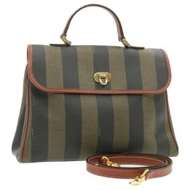Fendi-Fendi Pequin Toile 2Way Sac à main en cuir PVC marron noir Auth br145-Marron,Noir