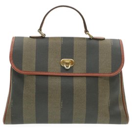 Fendi-Fendi Pequin Toile 2Way Sac à main en cuir PVC marron noir Auth br145-Marron,Noir