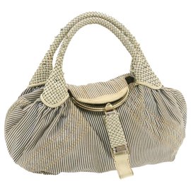 Fendi-FENDI Spy Bag Hand Bag White Blue Canvas Auth rd1168-White,Blue