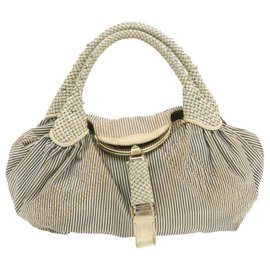 Fendi-FENDI Spy Bag Hand Bag White Blue Canvas Auth rd1168-White,Blue