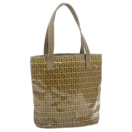 Fendi-FENDI Zucchino Canvas Tote Bag Beige Enamel Auth gt296-Beige