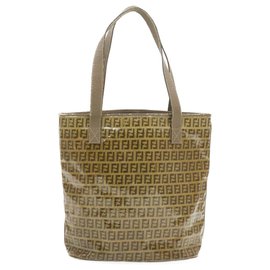 Fendi-FENDI Zucchino Canvas Tote Bag Beige Enamel Auth gt296-Beige