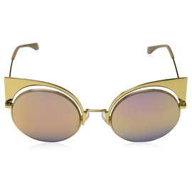 Fendi-FF 0177 001 Eyeshine Yellow Gold Metal Cat-Eye Gold Mirror Lens Sunglasses-Golden