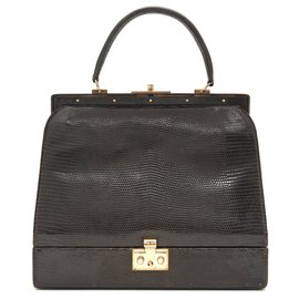 Autre Marque Braune Eidechsenleder Handtasche Braun