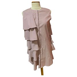 Vestido Monographie de algodão listrado branco e bordô Branco Bordeaux
