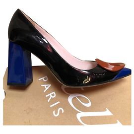 Escarpins Dior en cuir vernis noir bleu et rouge Noir Rouge Bleu