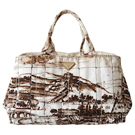 Prada-Handbags-Brown,White,Beige